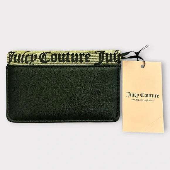 Juicy Couture Black and Olive Logo Card Holder with Gold Bow & Heart Charm - Picture 2 of 3